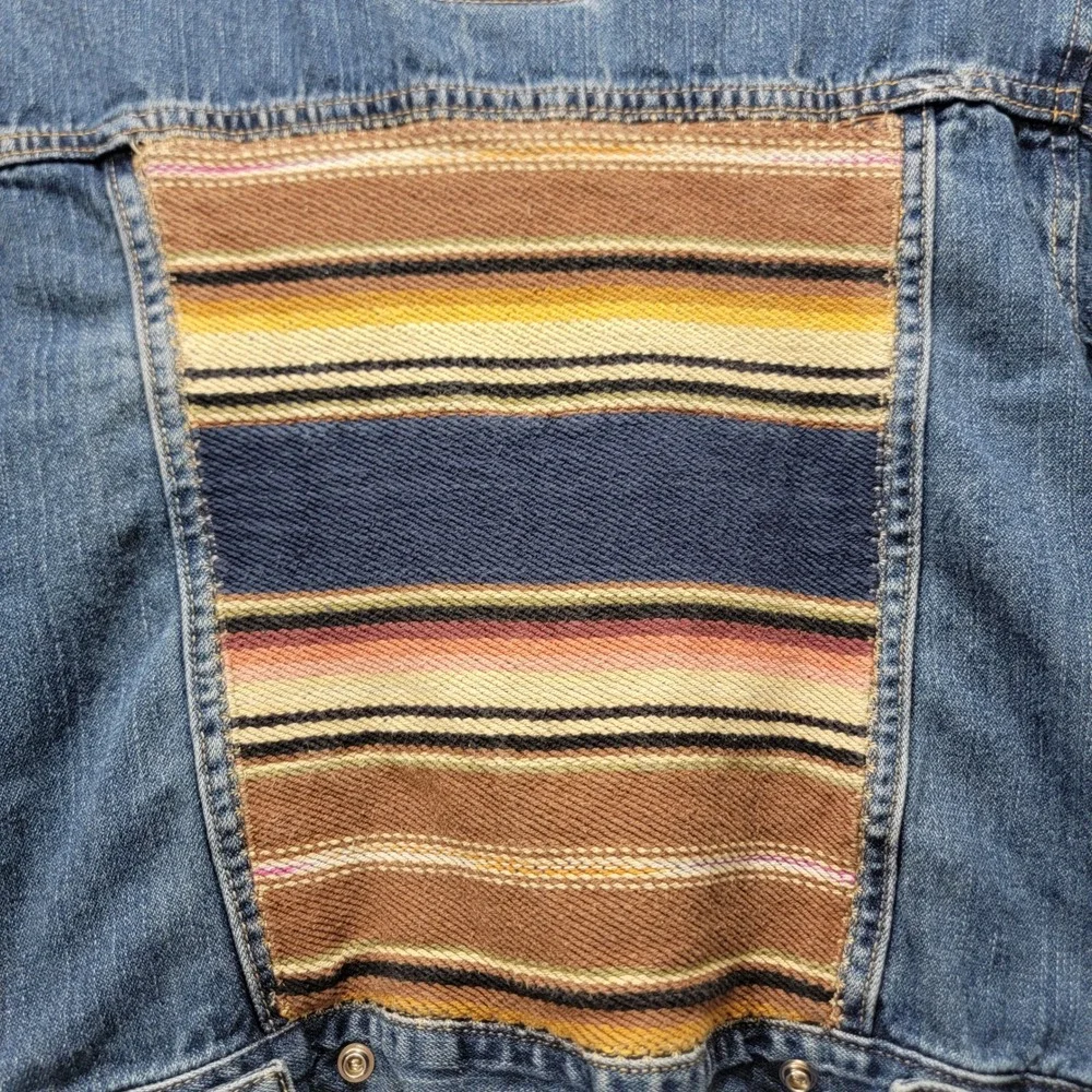 RARE Levis Kids Denim Trucker Jacket Size 7 Southwestern Serape Blanket Patch